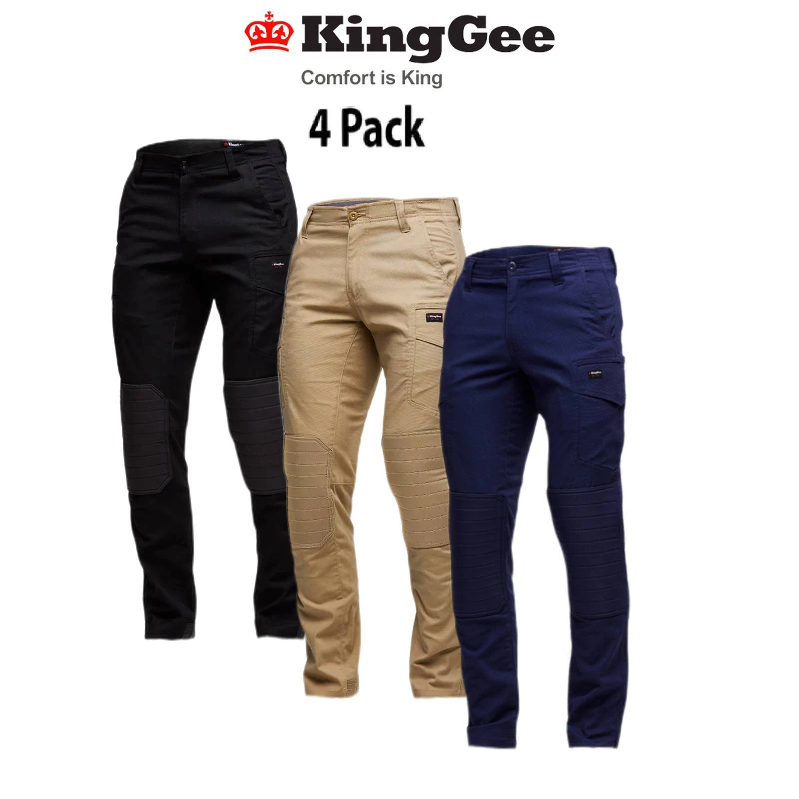 KingGee Mens 4 Packs Comfort Max Stretch CTE3 Knee Pads Cargo Pocket Pant K13008