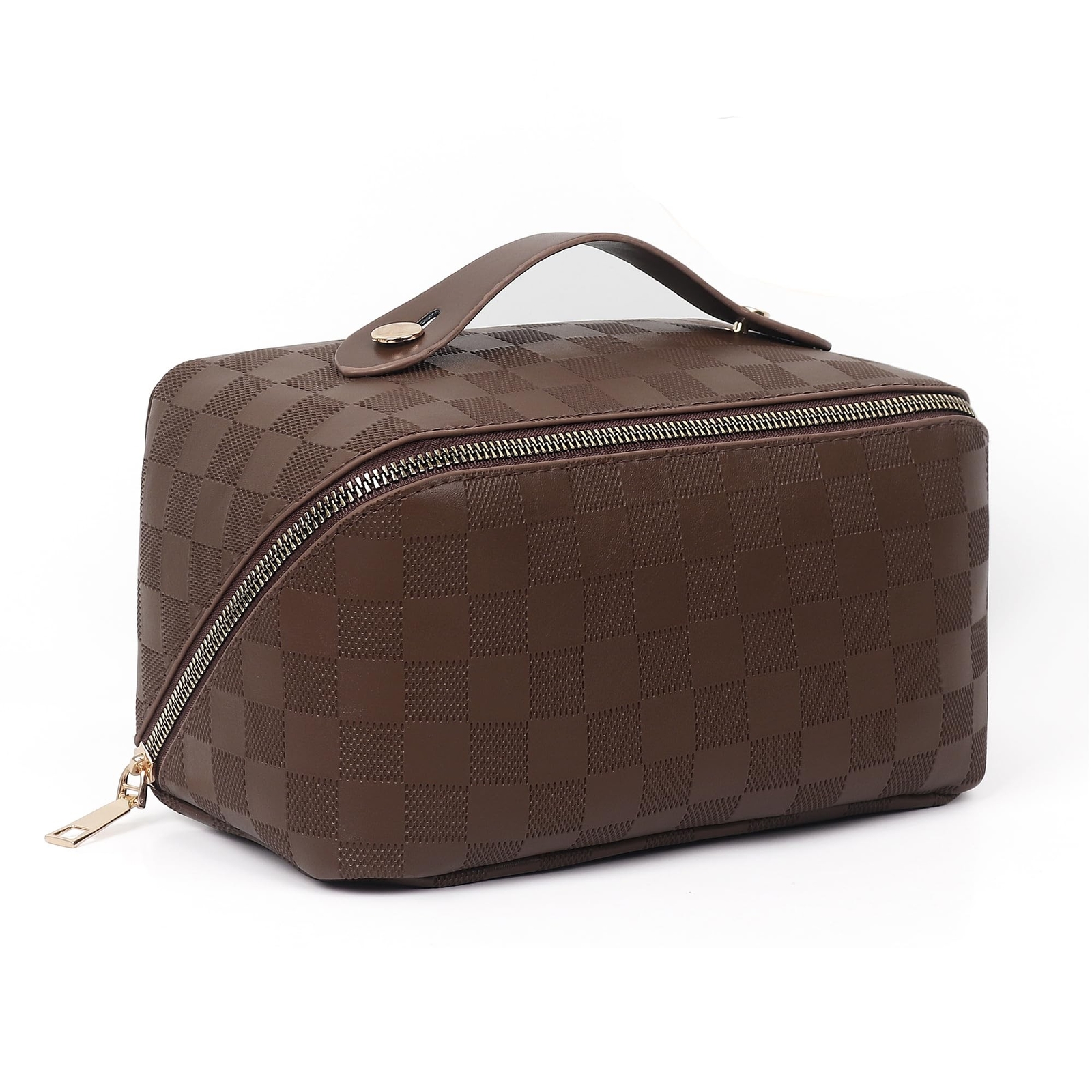 Spacious Checkered Travel Makeup Bag with Large Capacity