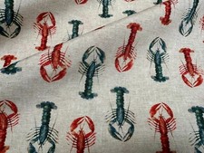 Red & Blue Lobster Print Fabric Curtains Dress Material Nautical Marine 55" Wide