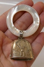 Vintage Sterling Silver  Mother Of Pearl Baby Rattle