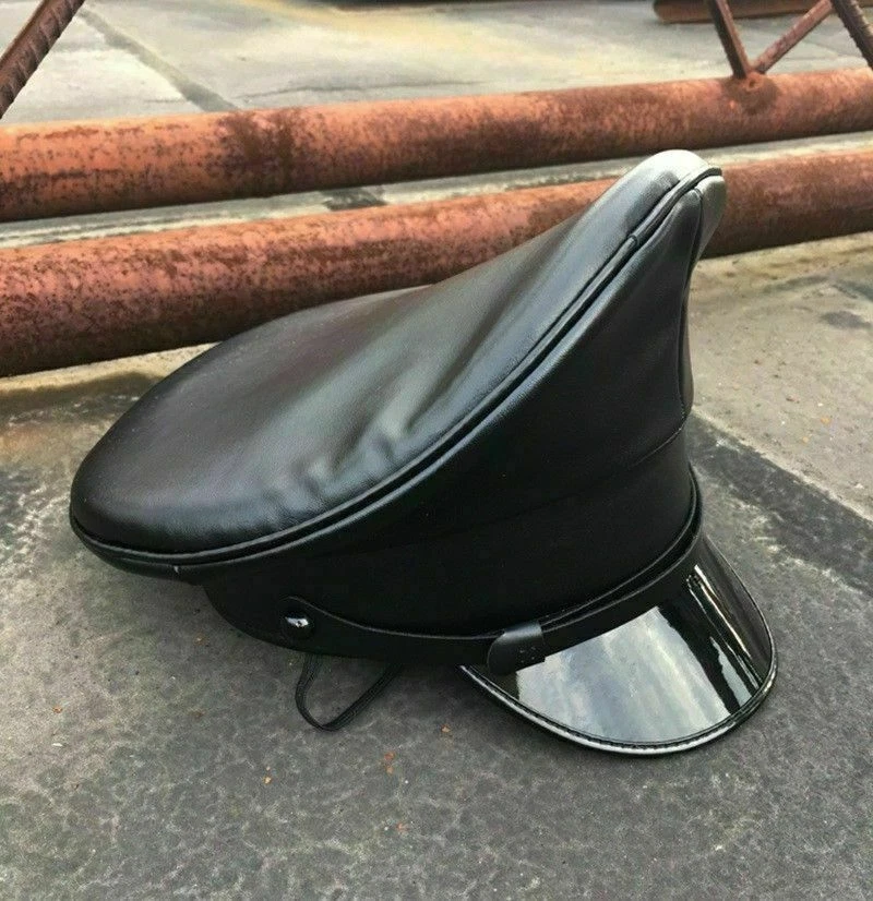 New Men's Black Leather Muir Cap Gay cap Army Military cap Police Fashion - Image 3 of 4