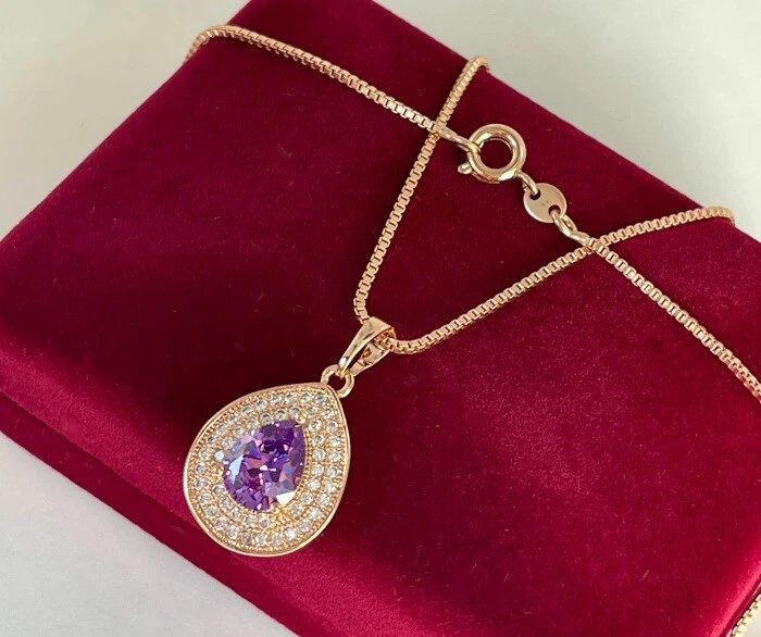 Luxus Halskette Tropfen Anhänger Collier Zirkonia Rolled Gold 18K vergoldet - Bild 2 von 4