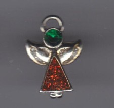 Tiny Angel Charm green head silver wings bracelet necklace pendant costume