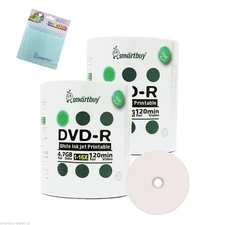 200 Smartbuy DVD-R 16X 4.7GB White Inkjet Printable Disc +FREE Micro Fiber Cloth