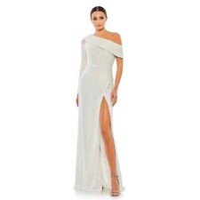New Mac Duggal Asymmetric One Shoulder Thigh High Slit Ruched Sequin Gown Size 4