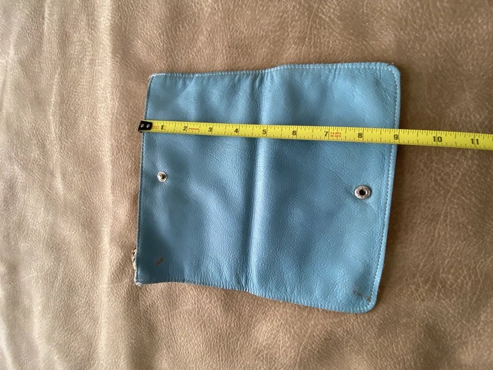Cottagecore Vintage Pin American Apparel genuine leather Blue clutch bag wallet - Image 2 of 4