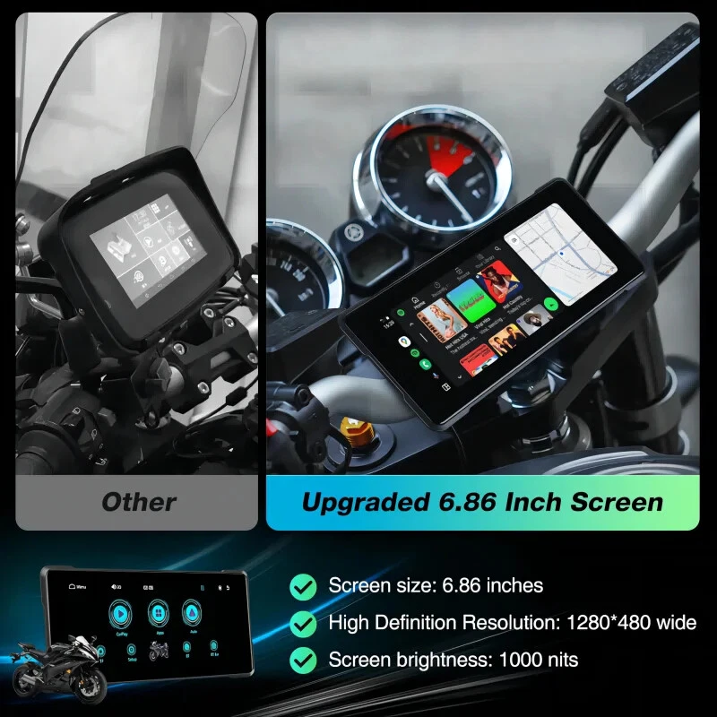 7" Inch Motorcycle DVR Wireless Apple Carplay Moto Android Auto LCD Display IP67 - Image 2 of 4