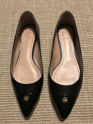 Tory Burch Fairford Black Leather Pointy Toe Cap Toe Flats Size  M -  VGUC | eBay