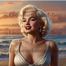 Digital Image Desktop Wallpaper AI Art - Marilyn Monroe on the Beach at Sunset