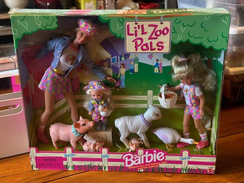 Vintage 1998 Mattel Li L Zoo Pals Barbie Kelly and Stacie Dolls Gift Playset
