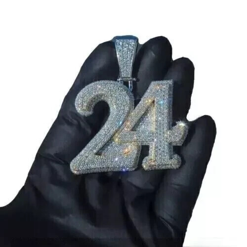 Men's 2Ct Lab Diamond 24 Pendant Charm in 925 Sterling Silver