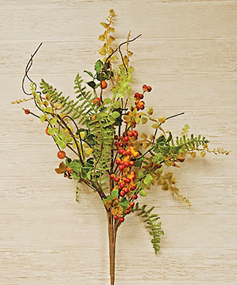 FALL Berry Cluster Bush~Ferns Pepper grass Artificial  Greenery 25'' Stem Branch