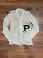 True Vintage Distressed 1970's Knit Cardigan Sweater Size Medium Cream