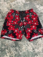Speedo Mens Swim Trunks Board Shorts Sz Large Hawaiian Floral Red Mesh Lining