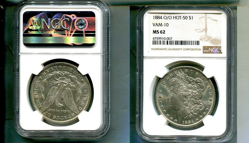 1884 O/O VAM 10 MORGAN SILVER DOLLAR NGC MS62 9729T