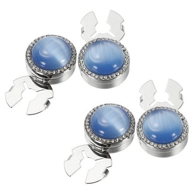 4Pcs Button Cover Cufflinks for Men, Shiny Cat's Eye Effect, Silver Blue