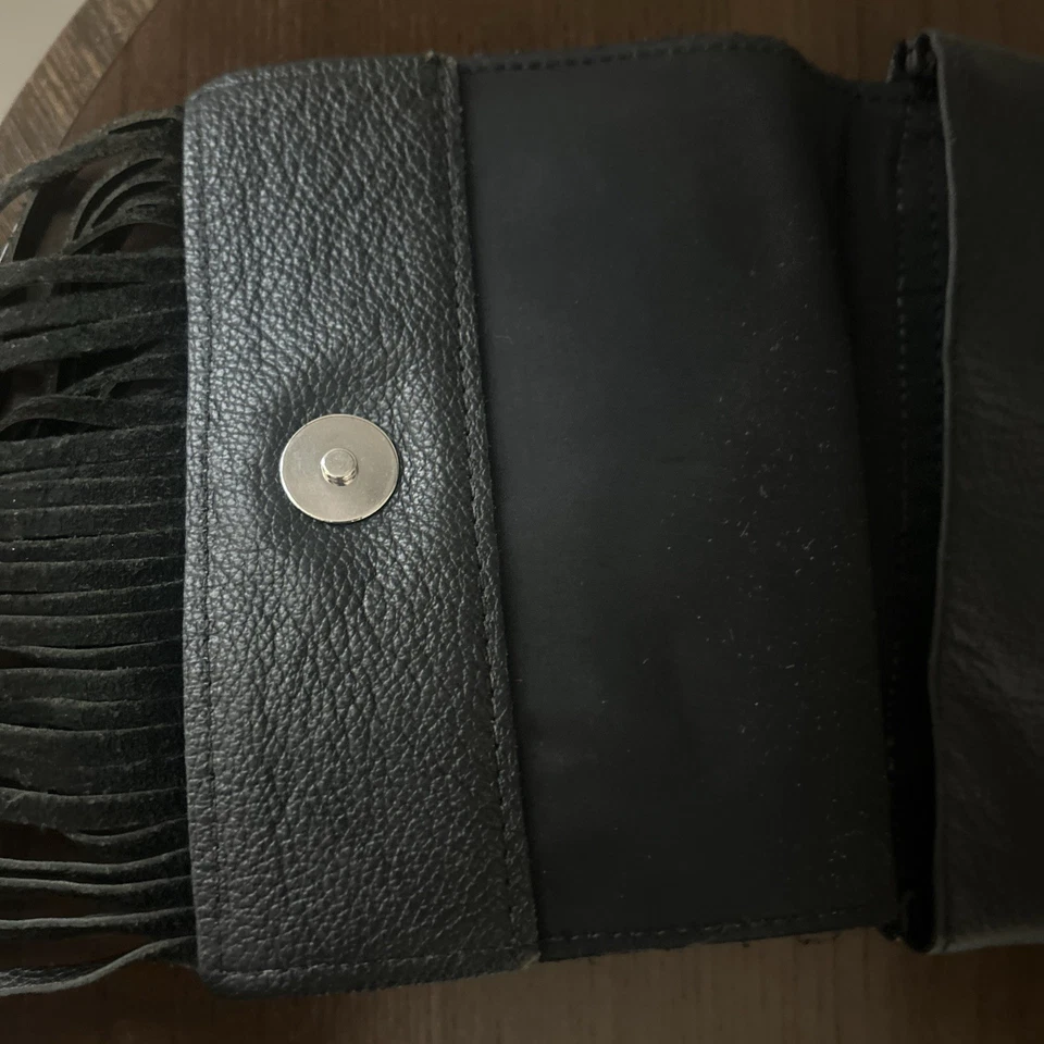 HARLEY DAVIDSON VINTAGE Crossbody Fringe Shoulder Bag Black Pebble Leather Purse - Image 3 of 4