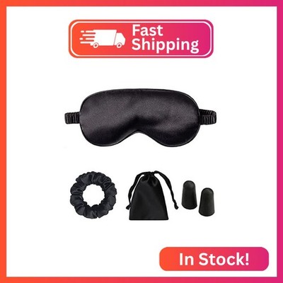 LCBD Silk Satin Sleeping Eye Mask, Black Sleep Eye Mask Night Blindfold for Wome