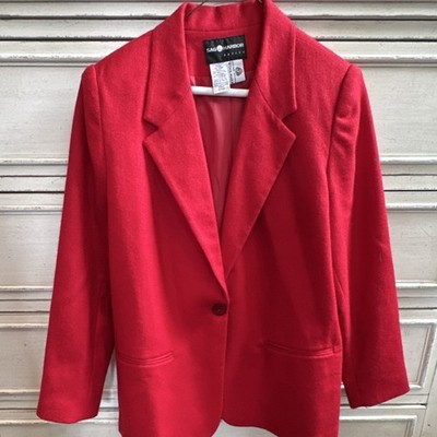 Sag Harbor Petites 10P Red Solid Wool Blazer Jacket Lined Button Pockets