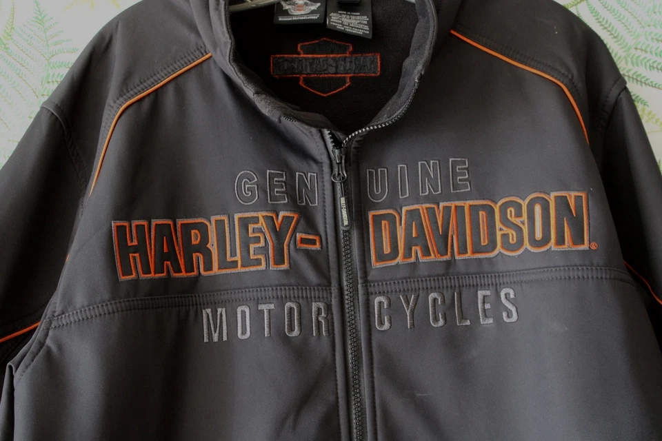 Chaqueta de motocicleta Harley negra naranja con ribete de polietileno talla XL cremallera completa forrada de vellón Foto 2 de 4