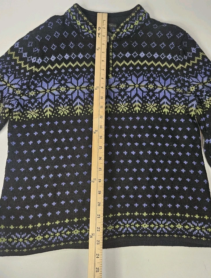 Vtg Nomadic Traders Blue Fair Isle Quarter Zip Ski Sweater Med Holiday Unisex - Image 4 of 4