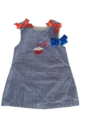 Lil Cactus Size 4T Blue White Gingham Dress Red, White, Blue 