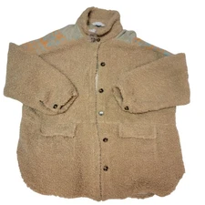Davi & Dani Tan Sherpa Teddy Bear Jacket Embroidered Back Panel Large