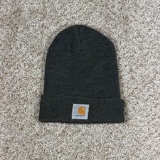 Carhartt Acrylic Watch Hat Beanie Dark Charcoal Grey Rib Knit Logo Patch A18