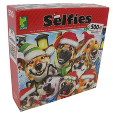Ceaco Selfies 500 Piece Jigsaw Puzzle Dogs Santa Hats Christmas 24" x 18" NIB