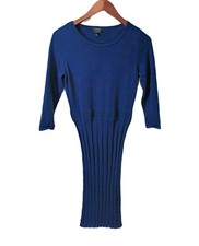 TALBOTS Women's S Blue 3/4 Sleeve Merino Wool Knit Sweater Dress Preppy Luxury