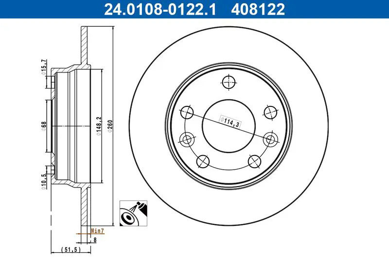 2x Disco freno pieno 24.0108-0122.1 ATE per MITSUBISHI NISSAN RENAULT - Immagine 2