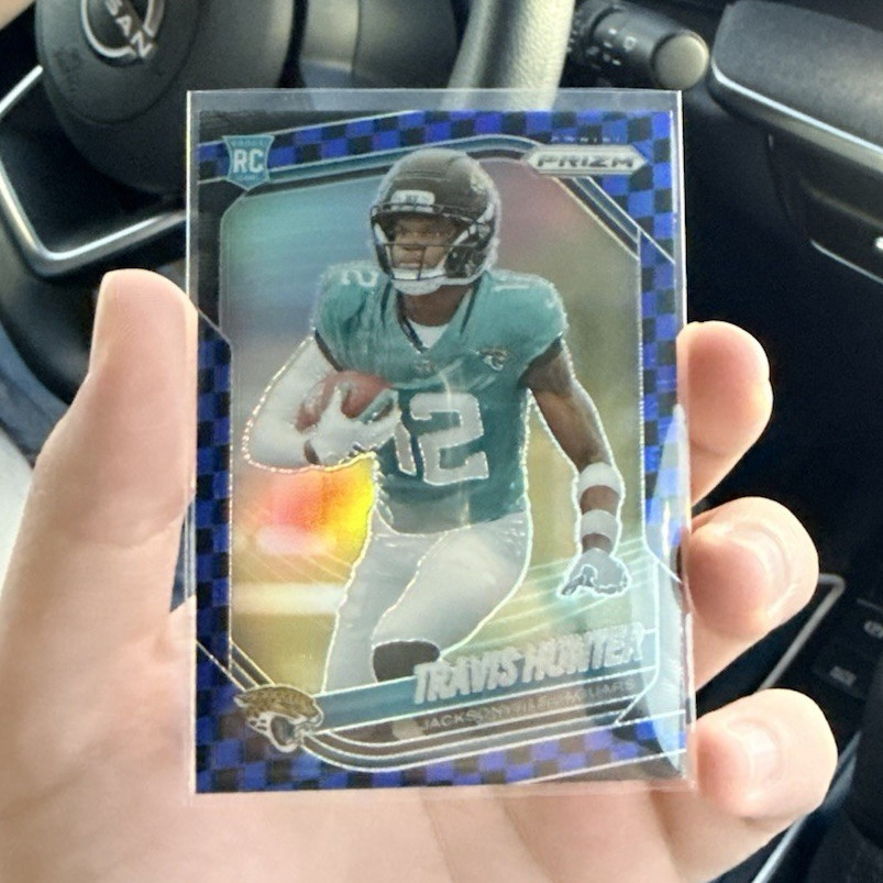 2025 Panini Prizm Travis Hunter Rookie Black & Blue Checker Prizm #301 Jaguars