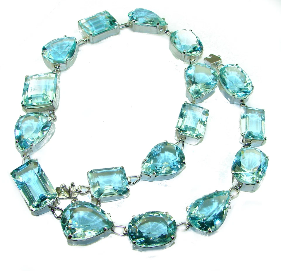 Collar de plata de ley 925 aguamarina 168,5 quilates artesanal piedras preciosas azules Foto 4 de 4