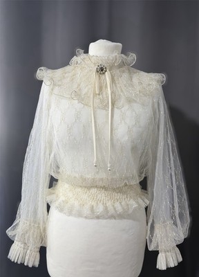 Rare JORYA weekend XS UK 6 Ethereal Grandmacore lagenlook Lace Victorian Blouse 