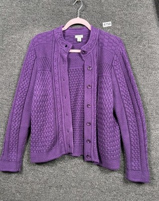 LL Bean Button Front Knit Cardigan Sweater Womens M Petite Purple Long  Sleeve