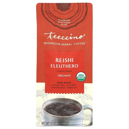 Mushroom Herbal Coffee, Reishi Eleuthero, Dark Roast, Caffeine Free, 10 oz (284