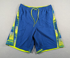 Nike Swim Trunks Mens XL Blue Yellow Stripe Elastic Waist Mesh Lined Boardshorts