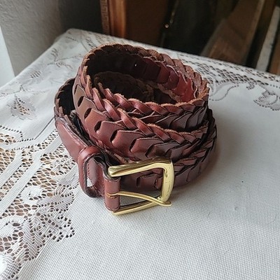 Vintage Brighton Brown Braided Leather Belt Solid Brass  display picture 1