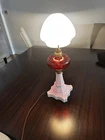 ANTIQUE L.G. Wright Cranberry Glass COIN DOT lamp w/ Milk Glass Base ELECTRIFIED
