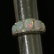 Sterling Silver Antique Victorian 5 stone Opal Half Hoop Eternity Ring 7 N 1/2