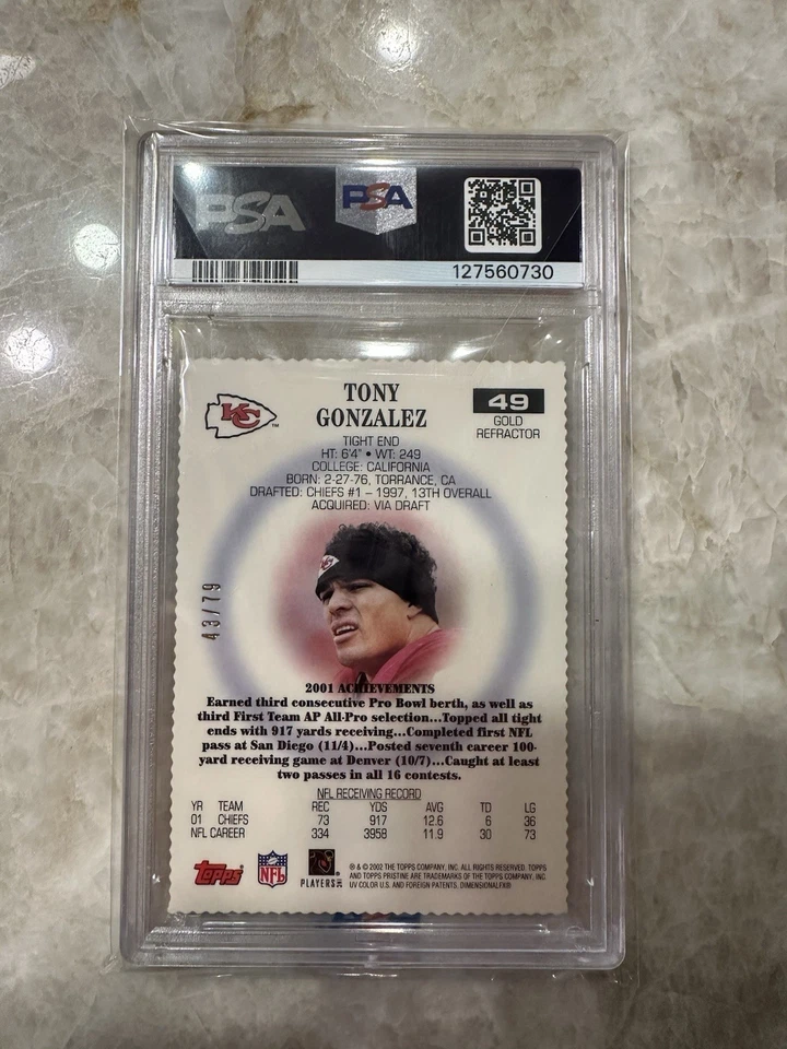 2002 Topps Pristine Gold Diecut Refractor PSA 6 #49 Tony Gonzalez /79 PSA 6 - Image 4 of 4