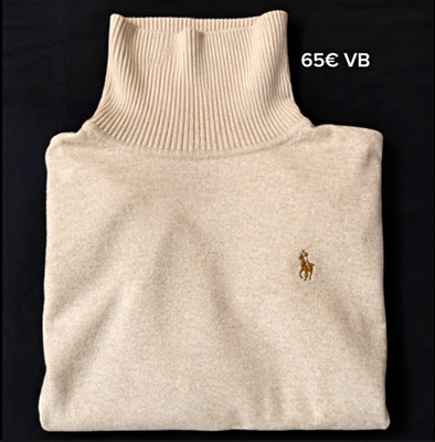Polo Ralph Lauren Strickpullover Beige Rollkragen Langarm Logo Gr. L VB