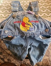 Vtg Y2K Disney Store Winnie the Pooh Baby Denim Jean Honey Break Overalls 3-6 M