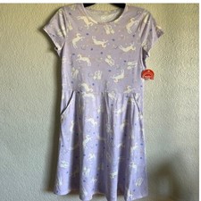 Wonder Nation Girls XL 14-16 Unicorn Dress Purple Short Sleeve Pockets NWT