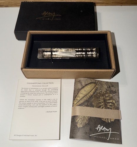 Beautiful Michael Aram Silver-Tone Hammered Mezuzah 4 1/4” In Box With Papers