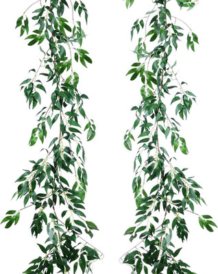 2 Pack Artificial Hanging Leaves Vines, 5.7 Ft Fake Willow Leaves Twigs Silk Pla
