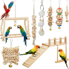 10 Pcs Parrot Swing Toys and Bird Perches Platform with Climbing Ladder Chewing