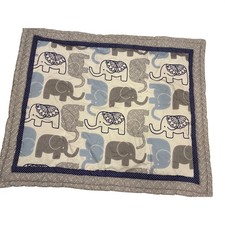 Baby Nursery Elephant Quilt Blue Grey White Padded Crib Blanket 39x31