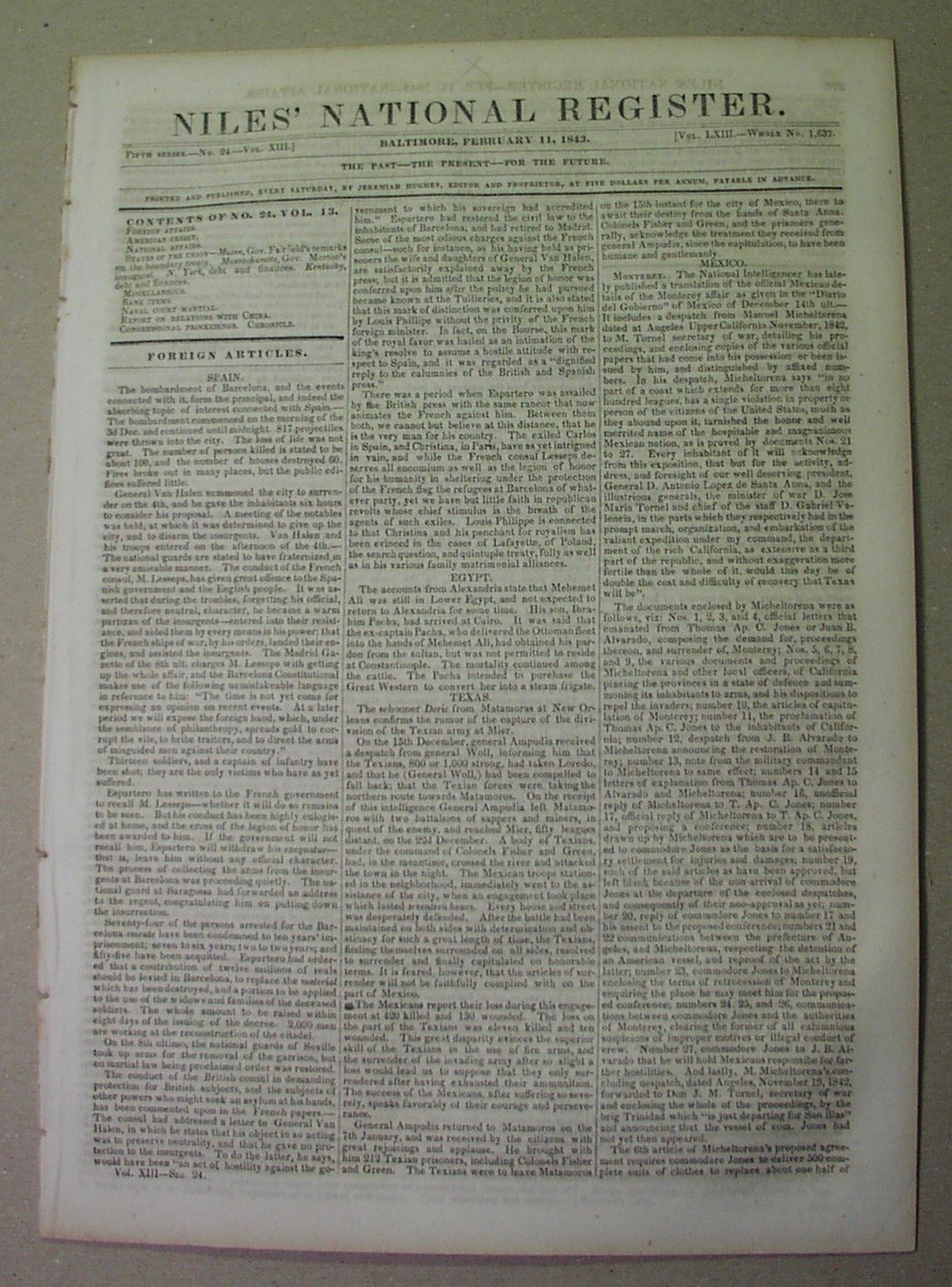 1843 Paper: Texas War News - Battle Of Mier! Laredo; Daguerrotypes Destroyed!