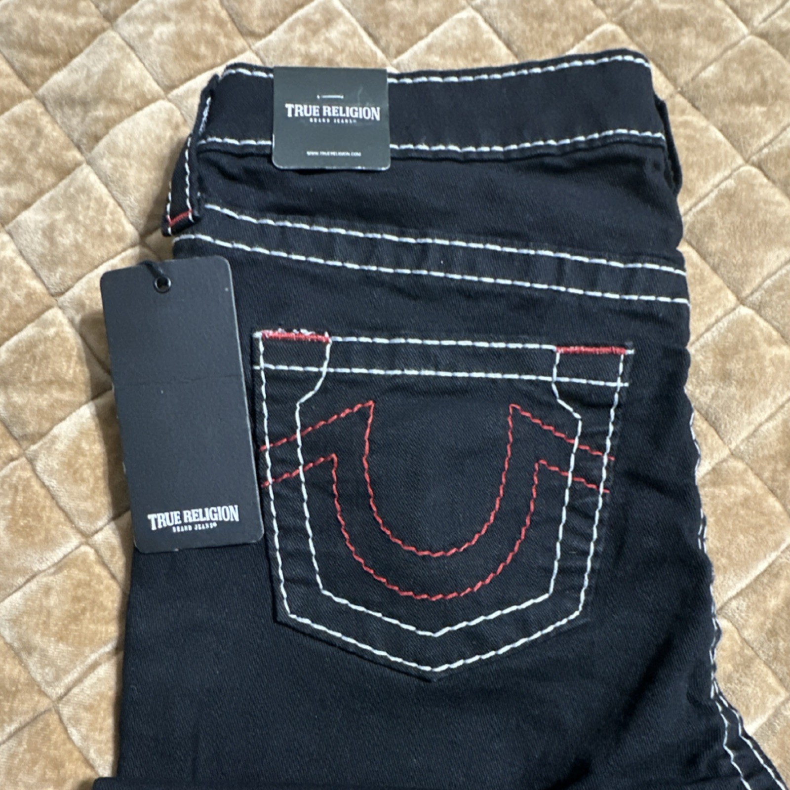 True Religion Mid Rise Bootcut Jeans Black Denim Contrast Stitch Women 29W x 32L thumbnail 4